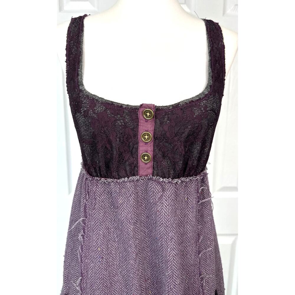 Free People Tweed Lace Dress Size 2 Purple Wool Blend Mini Boho - Picture 3 of 8